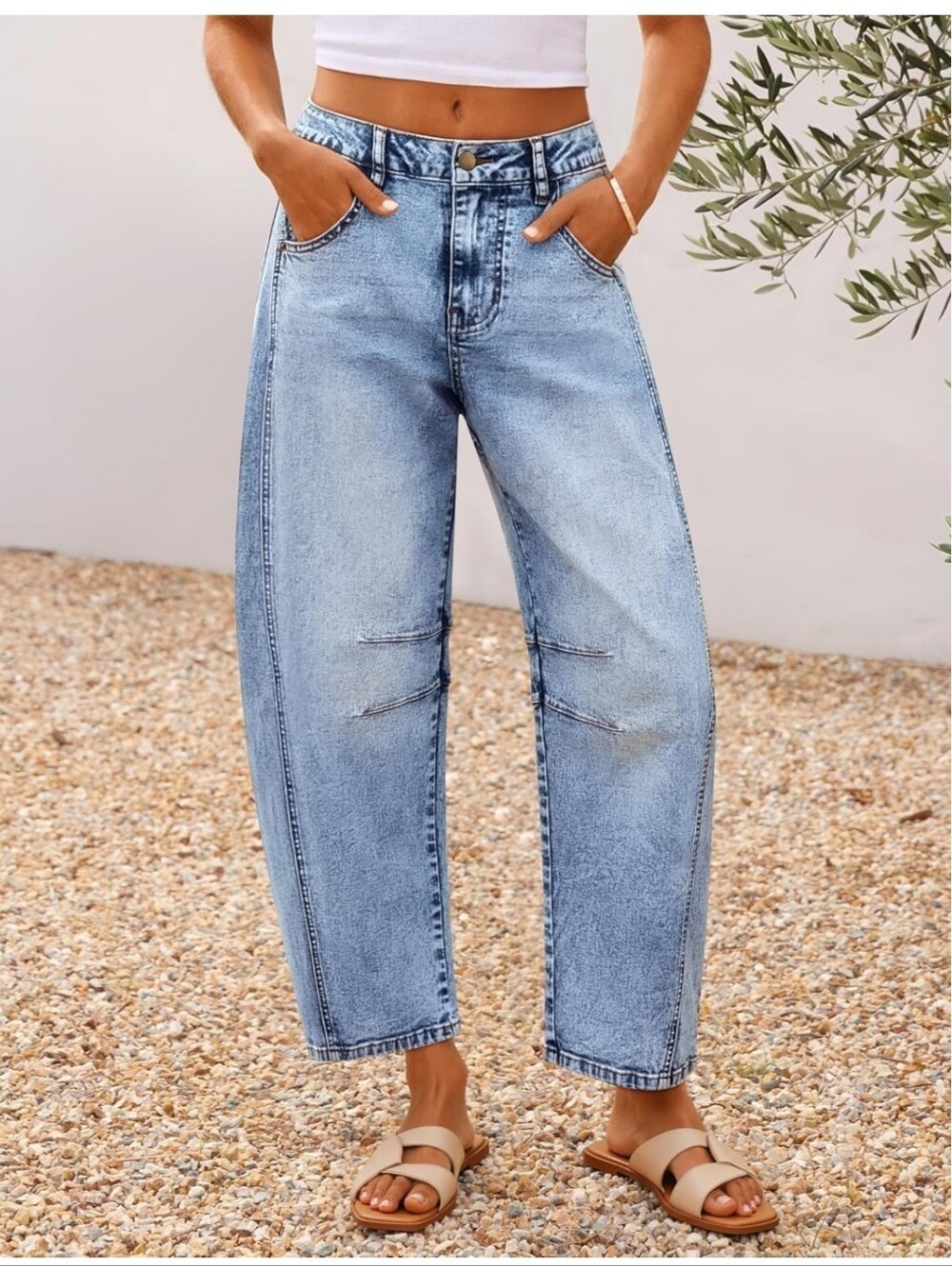Boho Barrel Denim Blue Jeans Baggy Crop High-waisted Preppy Wide-leg 2XL